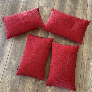 4 SAFAVIEH Beautiful Beaded toss pillows in a rich jewel tone red
